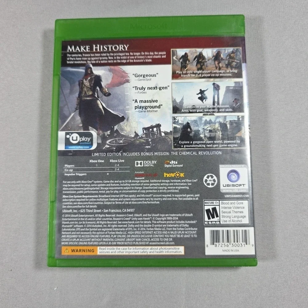 Assassins‎ Creed Unity Limited Edition Microsoft Xbox One 2014 TESTED